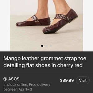 Mango Cherry Red Leather Grommet-Strap Ballet Flats